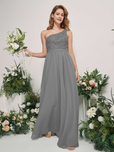 Carlyna Bonita A-Line Steel Gray Embroidered Bridesmaid Dress Maxi Sleeveless One Shoulder Dress Side View 2 #color_steel-gray