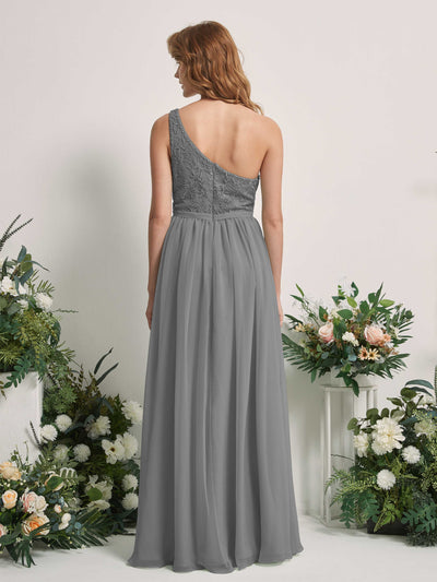 Carlyna Bonita A-Line Steel Gray Embroidered Bridesmaid Dress Maxi Sleeveless One Shoulder Dress Back View #color_steel-gray
