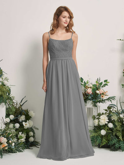 Carlyna Ursula A-Line Steel Gray Beaded Bridesmaid Dress Maxi Sleeveless Sweetheart Dress Front View #color_steel-gray