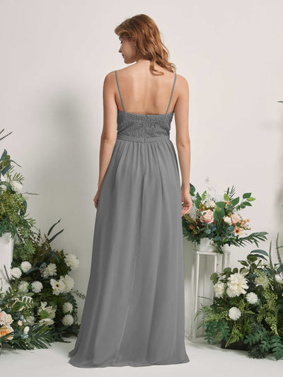Carlyna Ursula A-Line Steel Gray Beaded Bridesmaid Dress Maxi Sleeveless Sweetheart Dress Back View #color_steel-gray