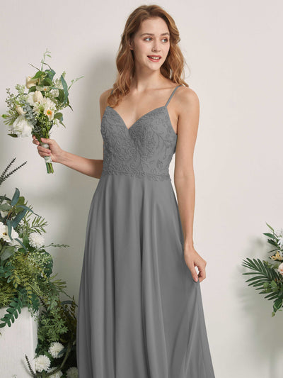 Carlyna Gail A-Line Steel Gray Beaded Bridesmaid Dress Maxi Sleeveless V-Neck Dress Side View 2 #color_steel-gray