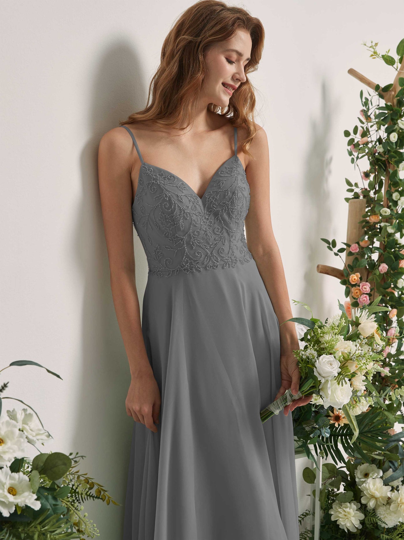 Steel Gray Bridesmaid Dresses A-line Open back Spaghetti-straps Sleeveless Dresses (83221120)#color_steel-gray