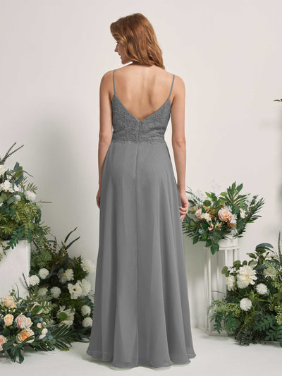 Carlyna Gail A-Line Steel Gray Beaded Bridesmaid Dress Maxi Sleeveless V-Neck Dress Back View #color_steel-gray