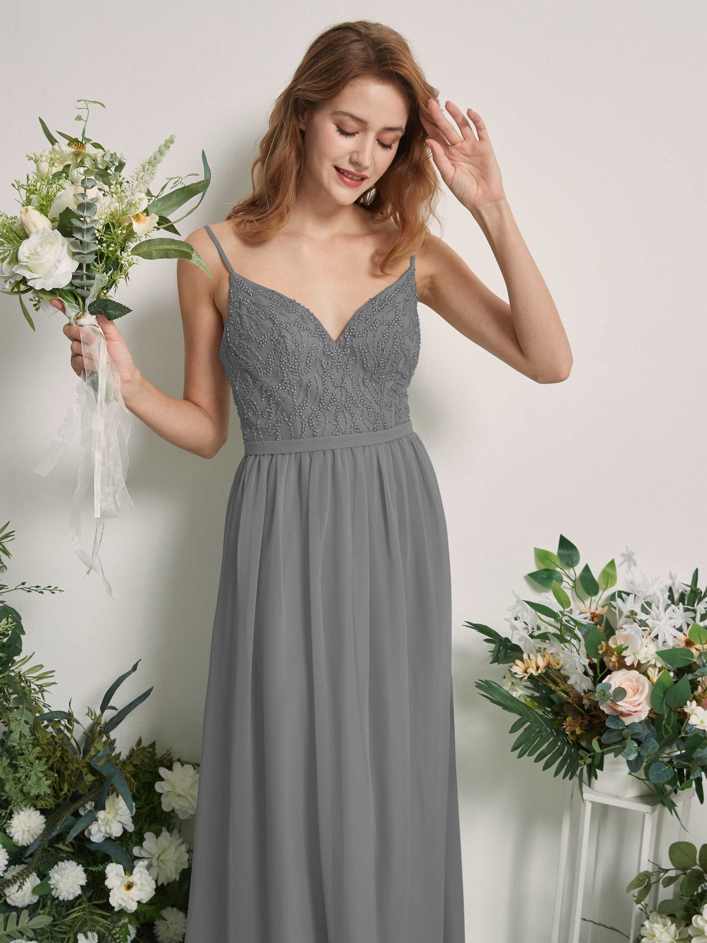 Steel Gray Bridesmaid Dresses A-line Spaghetti-straps Sleeveless Chiffon Dresses (81226520)#color_steel-gray