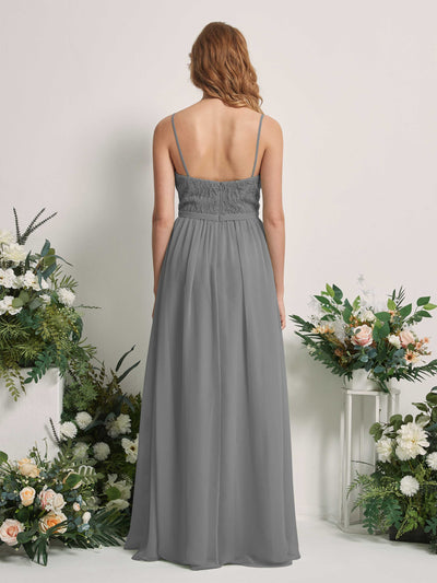 Carlyna Alexandra A-Line Steel Gray Beaded Bridesmaid Dress Maxi Sleeveless V-Neck Dress Back View #color_steel-gray