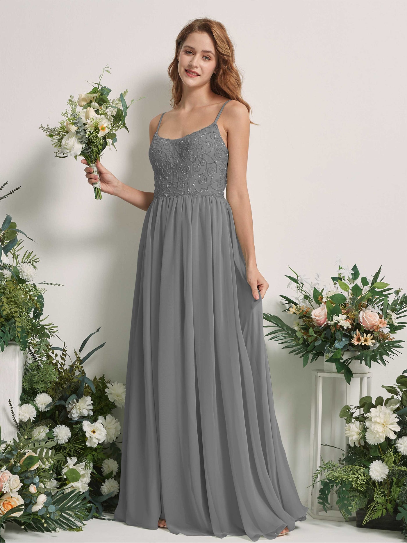 Steel Gray Bridesmaid Dresses A-line Spaghetti-straps Sleeveless Chiffon Dresses (83221220)#color_steel-gray