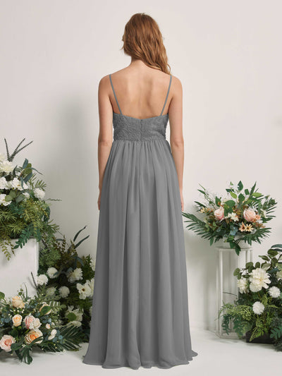 Carlyna Verna A-Line Steel Gray Beaded Bridesmaid Dress Maxi Sleeveless Sweetheart Dress Back View #color_steel-gray