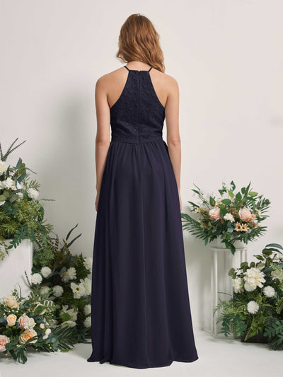 Carlyna Denise A-Line Dark Navy Embroidered Bridesmaid Dress Maxi Sleeveless Round Neck Dress Back View #color_dark-navy