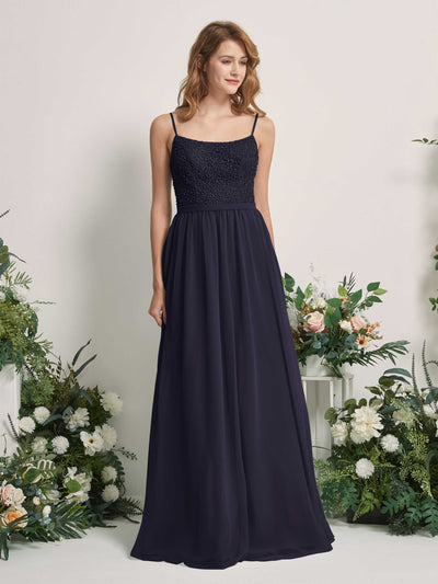 Carlyna Ursula A-Line Dark Navy Beaded Bridesmaid Dress Maxi Sleeveless Sweetheart Dress Front View #color_dark-navy