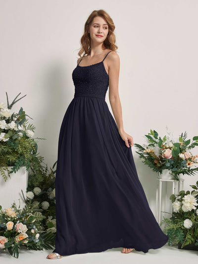 Carlyna Ursula A-Line Dark Navy Beaded Bridesmaid Dress Maxi Sleeveless Sweetheart Dress Side View 2 #color_dark-navy