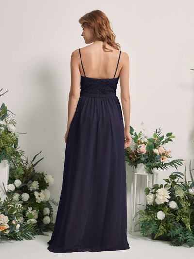 Carlyna Ursula A-Line Dark Navy Beaded Bridesmaid Dress Maxi Sleeveless Sweetheart Dress Back View #color_dark-navy