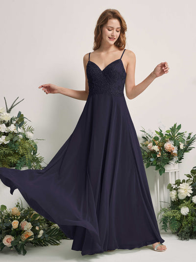 Carlyna Gail A-Line Dark Navy Beaded Bridesmaid Dress Maxi Sleeveless V-Neck Dress Front View #color_dark-navy