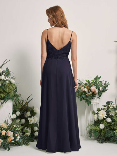 Carlyna Gail A-Line Dark Navy Beaded Bridesmaid Dress Maxi Sleeveless V-Neck Dress Back View #color_dark-navy