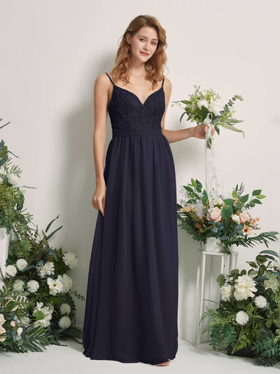 Carlyna Alexandra A-Line Dark Navy Beaded Bridesmaid Dress Maxi Sleeveless V-Neck Dress Front View #color_dark-navy