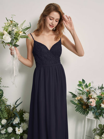 Carlyna Alexandra A-Line Dark Navy Beaded Bridesmaid Dress Maxi Sleeveless V-Neck Dress Side View 2 #color_dark-navy