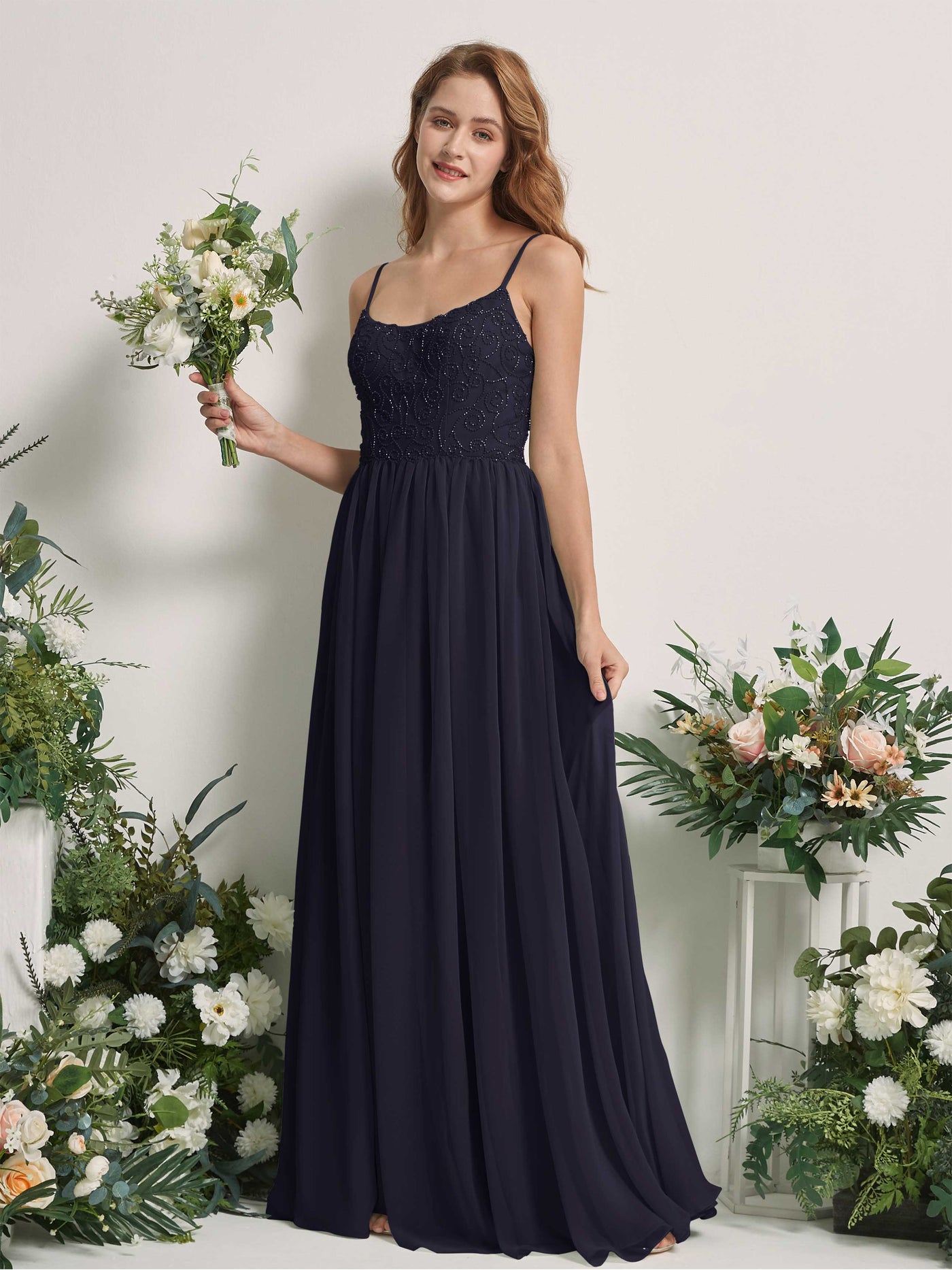 navy beaded bridesmaid dress Navy Blue Modest Beaded Bridesmaid Dresses Cap Sleeves