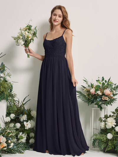 Carlyna Verna A-Line Dark Navy Beaded Bridesmaid Dress Maxi Sleeveless Sweetheart Dress Front View #color_dark-navy