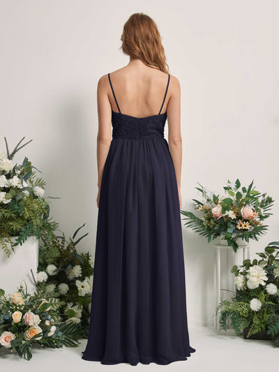 Carlyna Verna A-Line Dark Navy Beaded Bridesmaid Dress Maxi Sleeveless Sweetheart Dress Back View #color_dark-navy