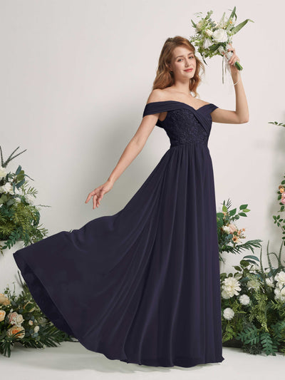 Carlyna Leona A-Line Dark Navy Embroidered Bridesmaid Dress Maxi Sleeveless Sweetheart Dress Side View 2 #color_dark-navy