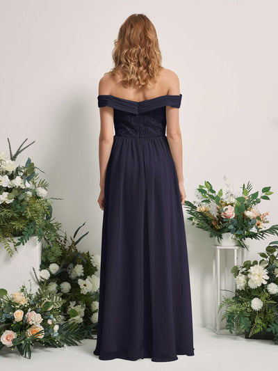 Carlyna Leona A-Line Dark Navy Embroidered Bridesmaid Dress Maxi Sleeveless Sweetheart Dress Back View #color_dark-navy