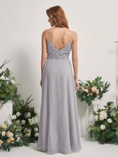 Carlyna Gail A-Line Dove Beaded Bridesmaid Dress Maxi Sleeveless V-Neck Dress Back View #color_dove