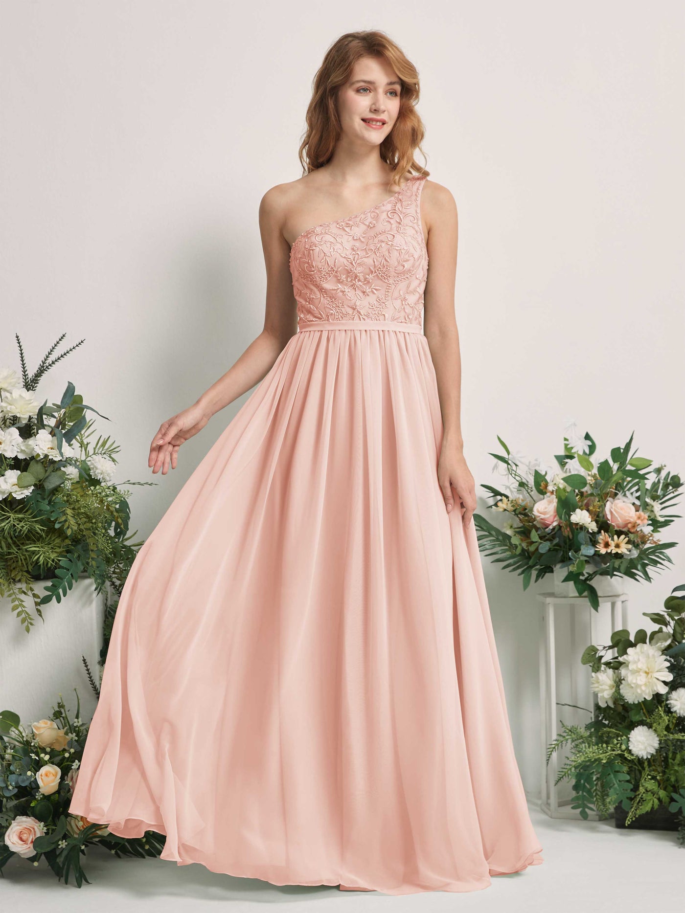 Pearl Pink Bridesmaid Dresses A-line Open back One Shoulder Sleeveless Dresses (83220508)#color_pearl-pink
