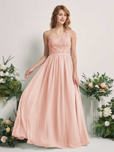 Carlyna Bonita A-Line Pearl Pink Embroidered Bridesmaid Dress Maxi Sleeveless One Shoulder Dress Front View #color_pearl-pink