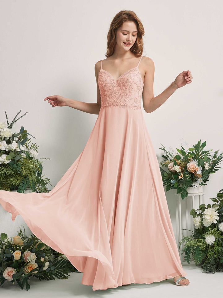 Pearl Pink Bridesmaid Dresses A-line Open back Spaghetti-straps Sleeveless Dresses (83221108)
