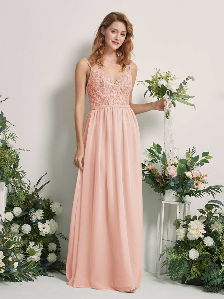 Pearl Pink Bridesmaid Dresses A-line Spaghetti-straps Sleeveless Chiffon Dresses (81226508)