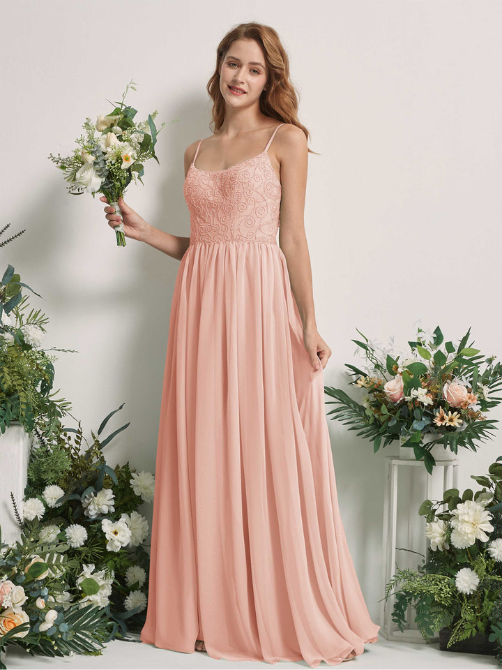 Pearl Pink Bridesmaid Dresses A-line Spaghetti-straps Sleeveless Chiffon Dresses (83221208)