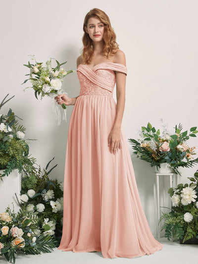 Carlyna Leona A-Line Pearl Pink Embroidered Bridesmaid Dress Maxi Sleeveless Sweetheart Dress Front View #color_pearl-pink