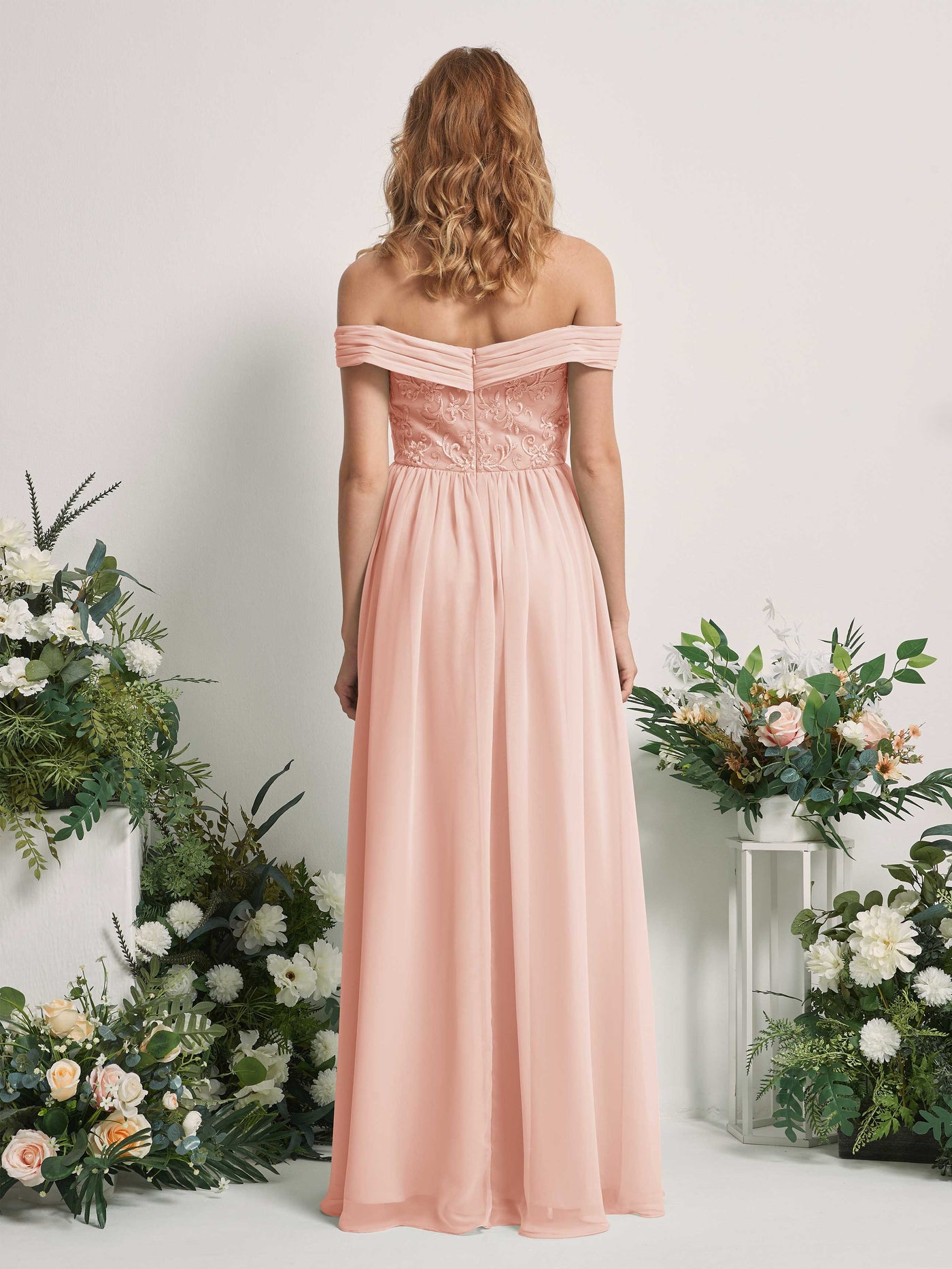 Pearl Pink Bridesmaid Dresses Ball Gown Off Shoulder Sleeveless Chiffon Dresses (83220408)#color_pearl-pink