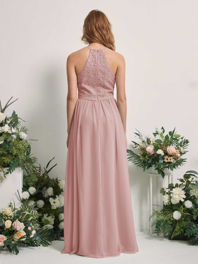 Carlyna Denise A-Line Dusty Rose Embroidered Bridesmaid Dress Maxi Sleeveless Round Neck Dress Back View #color_dusty-rose