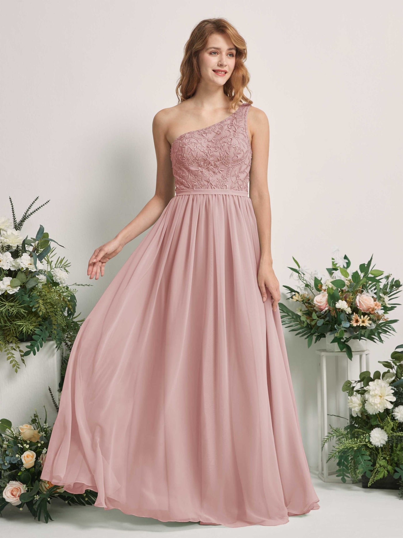 Ballet Pink Chiffon Bridesmaid Dress A-Line Floor-Length | Carlyna Ballet Pink Chiffon Bridesmaid Dress A-Line Floor-Length | Carlyna