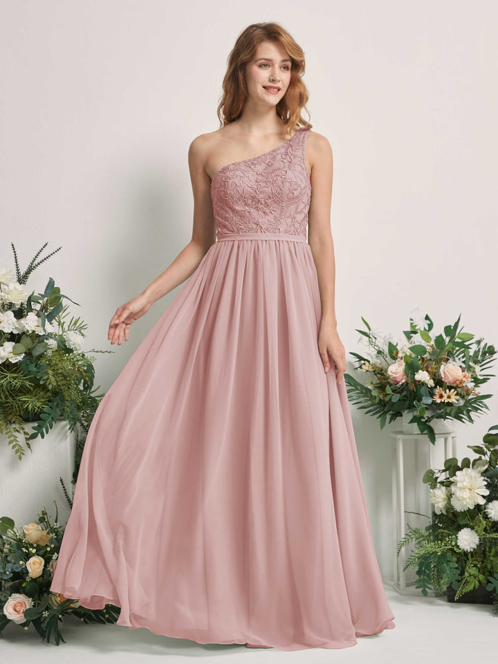 Dusty Rose Bridesmaid Dresses A-line Open back One Shoulder Sleeveless Dresses (83220509)