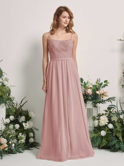 Carlyna Ursula A-Line Dusty Rose Beaded Bridesmaid Dress Maxi Sleeveless Sweetheart Dress Front View #color_dusty-rose