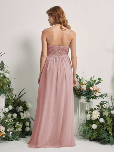 Carlyna Ursula A-Line Dusty Rose Beaded Bridesmaid Dress Maxi Sleeveless Sweetheart Dress Back View #color_dusty-rose