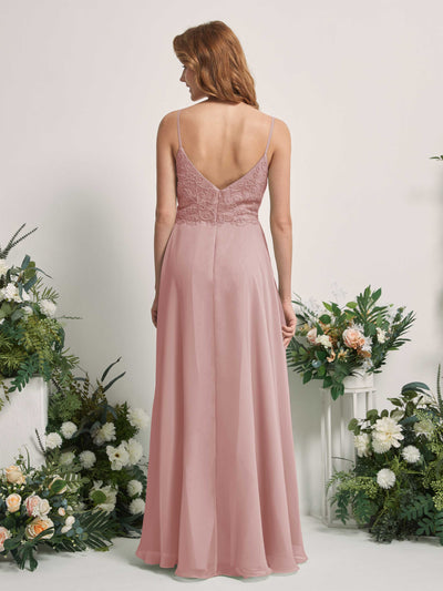 Carlyna Gail A-Line Dusty Rose Beaded Bridesmaid Dress Maxi Sleeveless V-Neck Dress Back View #color_dusty-rose