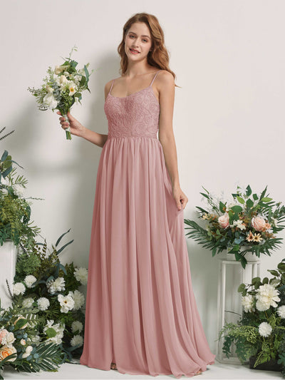 Carlyna Verna A-Line Dusty Rose Beaded Bridesmaid Dress Maxi Sleeveless Sweetheart Dress Front View #color_dusty-rose