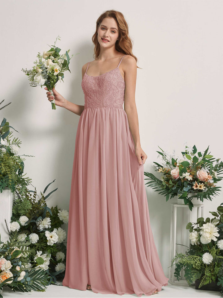 Dusty Rose Bridesmaid Dresses A-line Spaghetti-straps Sleeveless Chiffon Dresses (83221209)