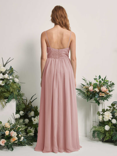 Carlyna Verna A-Line Dusty Rose Beaded Bridesmaid Dress Maxi Sleeveless Sweetheart Dress Back View #color_dusty-rose