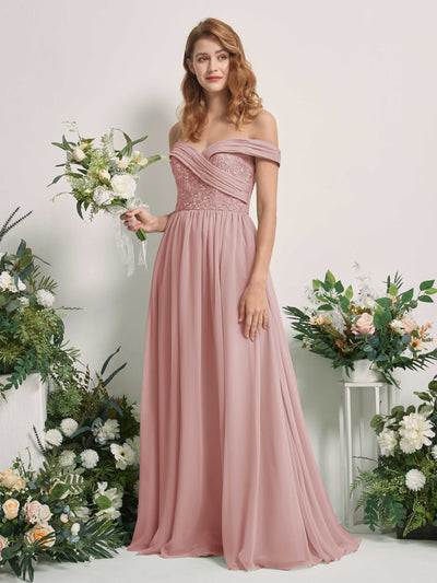 Carlyna Leona A-Line Dusty Rose Embroidered Bridesmaid Dress Maxi Sleeveless Sweetheart Dress Front View #color_dusty-rose