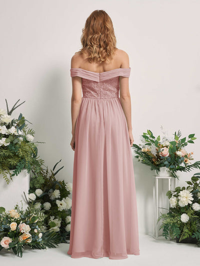 Carlyna Leona A-Line Dusty Rose Embroidered Bridesmaid Dress Maxi Sleeveless Sweetheart Dress Back View #color_dusty-rose