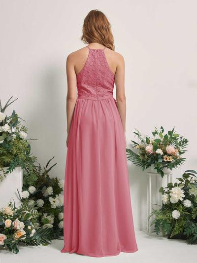 Carlyna Denise A-Line Desert Rose Embroidered Bridesmaid Dress Maxi Sleeveless Round Neck Dress Back View #color_desert-rose