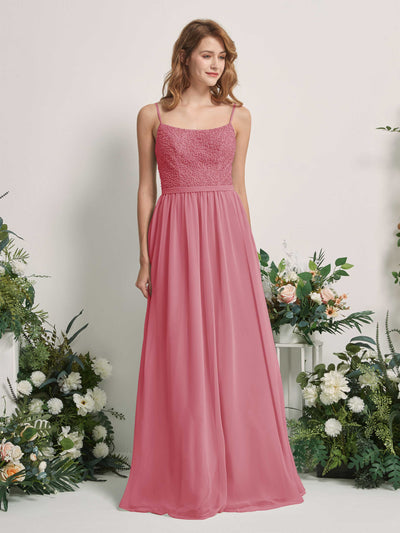 Carlyna Ursula A-Line Desert Rose Beaded Bridesmaid Dress Maxi Sleeveless Sweetheart Dress Front View #color_desert-rose