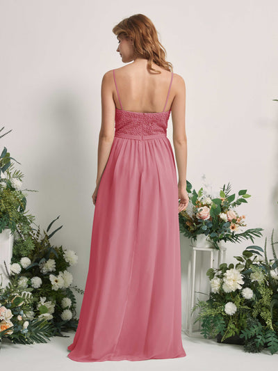 Carlyna Ursula A-Line Desert Rose Beaded Bridesmaid Dress Maxi Sleeveless Sweetheart Dress Back View #color_desert-rose
