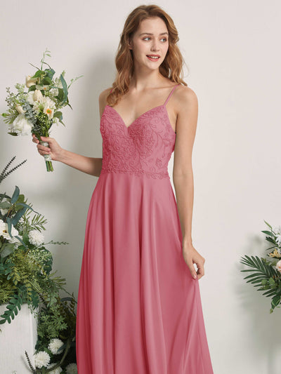 Carlyna Gail A-Line Desert Rose Beaded Bridesmaid Dress Maxi Sleeveless V-Neck Dress Side View 2 #color_desert-rose