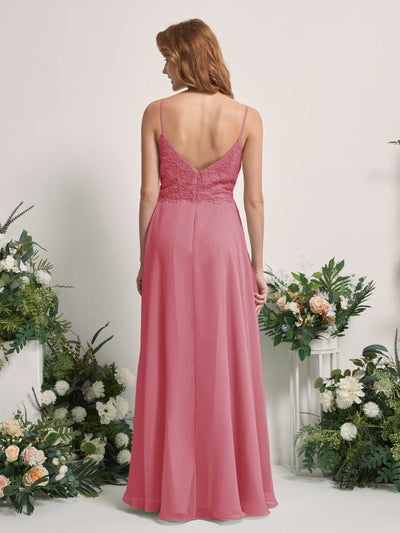 Carlyna Gail A-Line Desert Rose Beaded Bridesmaid Dress Maxi Sleeveless V-Neck Dress Back View #color_desert-rose