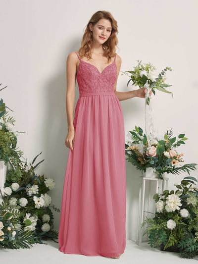 Carlyna Alexandra A-Line Desert Rose Beaded Bridesmaid Dress Maxi Sleeveless V-Neck Dress Front View #color_desert-rose