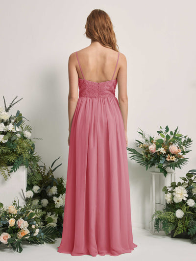 Carlyna Verna A-Line Desert Rose Beaded Bridesmaid Dress Maxi Sleeveless Sweetheart Dress Back View #color_desert-rose